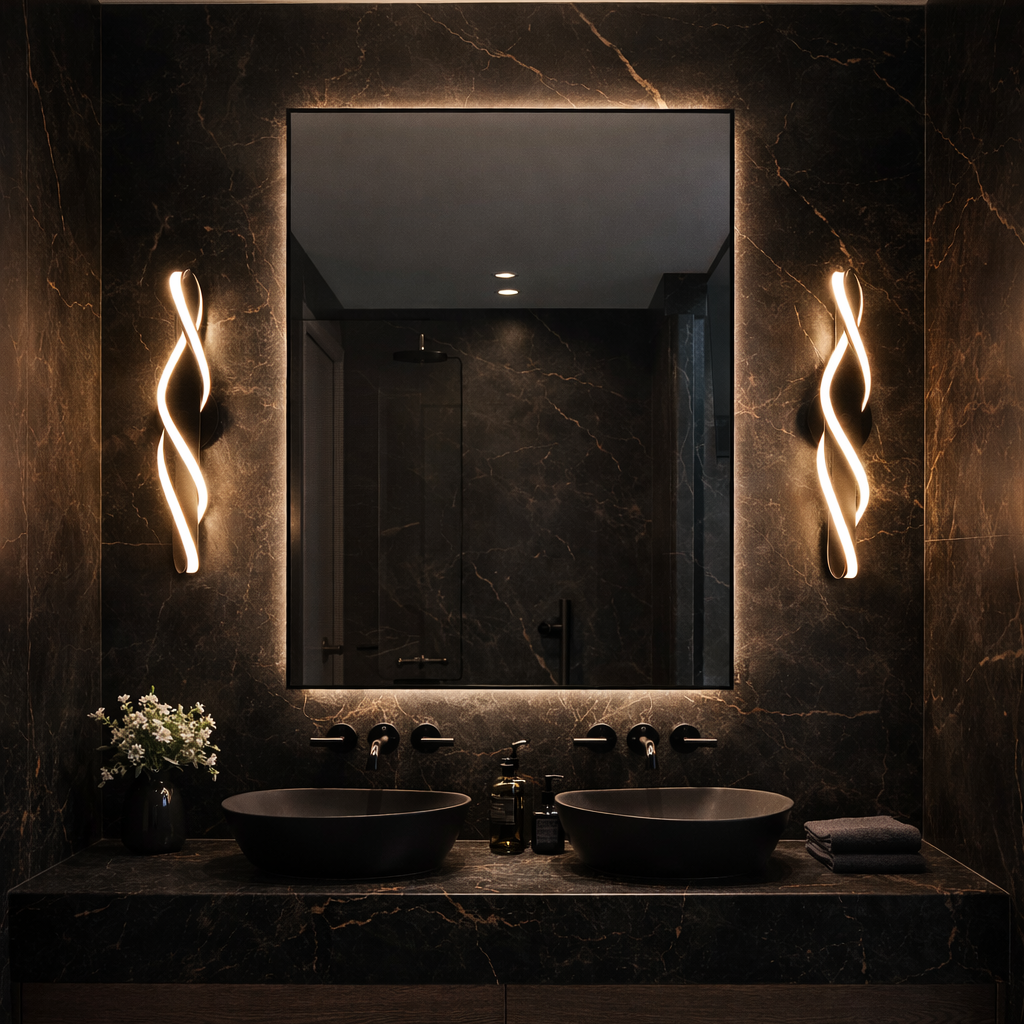 Architectural Vanity Light Pair — Sculptural Wall Lights