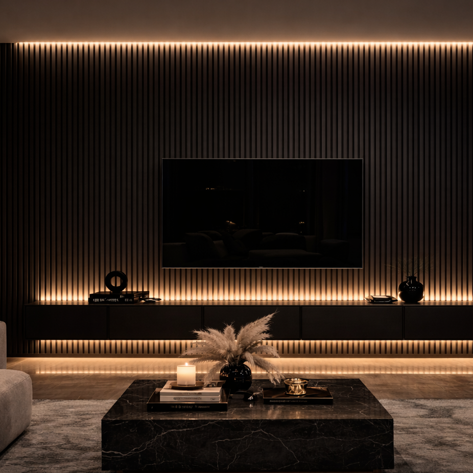 Modern Acoustic Wood Slat Wall Panels – Dark Finish