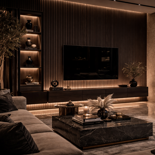 Modern Acoustic Wood Slat Panels – Dark Finish