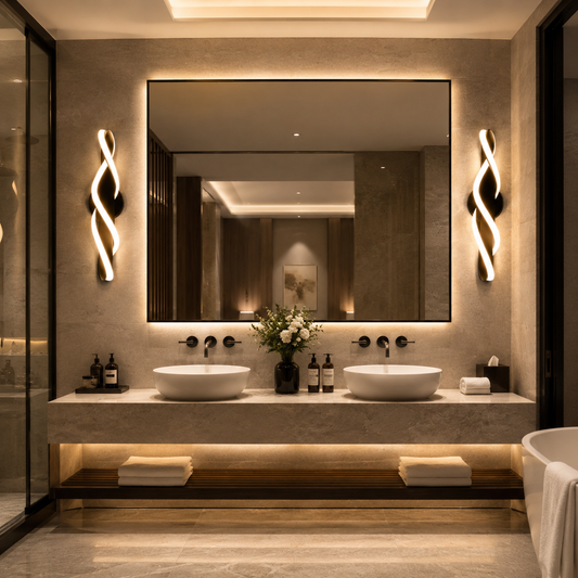 Architectural Vanity Light Pair — Sculptural  Wall Lights