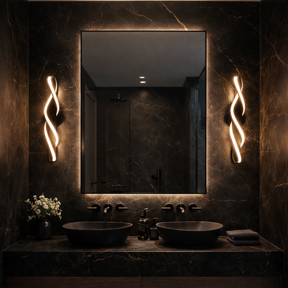 Architectural Vanity Light Pair — Sculptural  Wall Lights