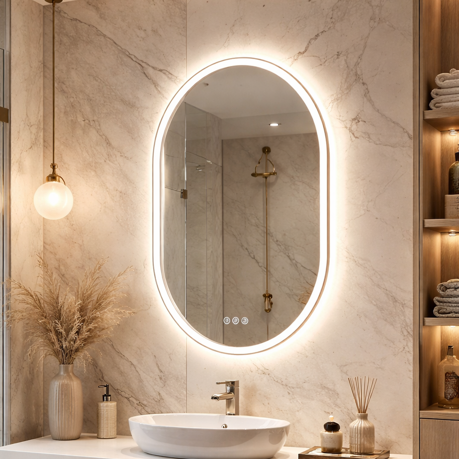 Oval LED Mirror – Ambient Sculpted Vanity