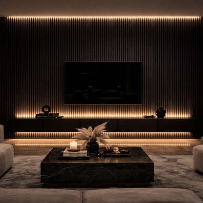 Modern Acoustic Wood Slat Panels – Dark Finish