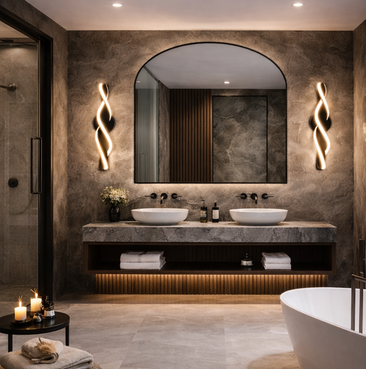 Architectural Vanity Light Pair — Sculptural  Wall Lights